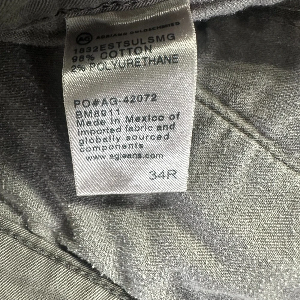 AG Adriano Goldschmied Pant Mens 34x34 Gray Cotton Chino Straight Preppy Career